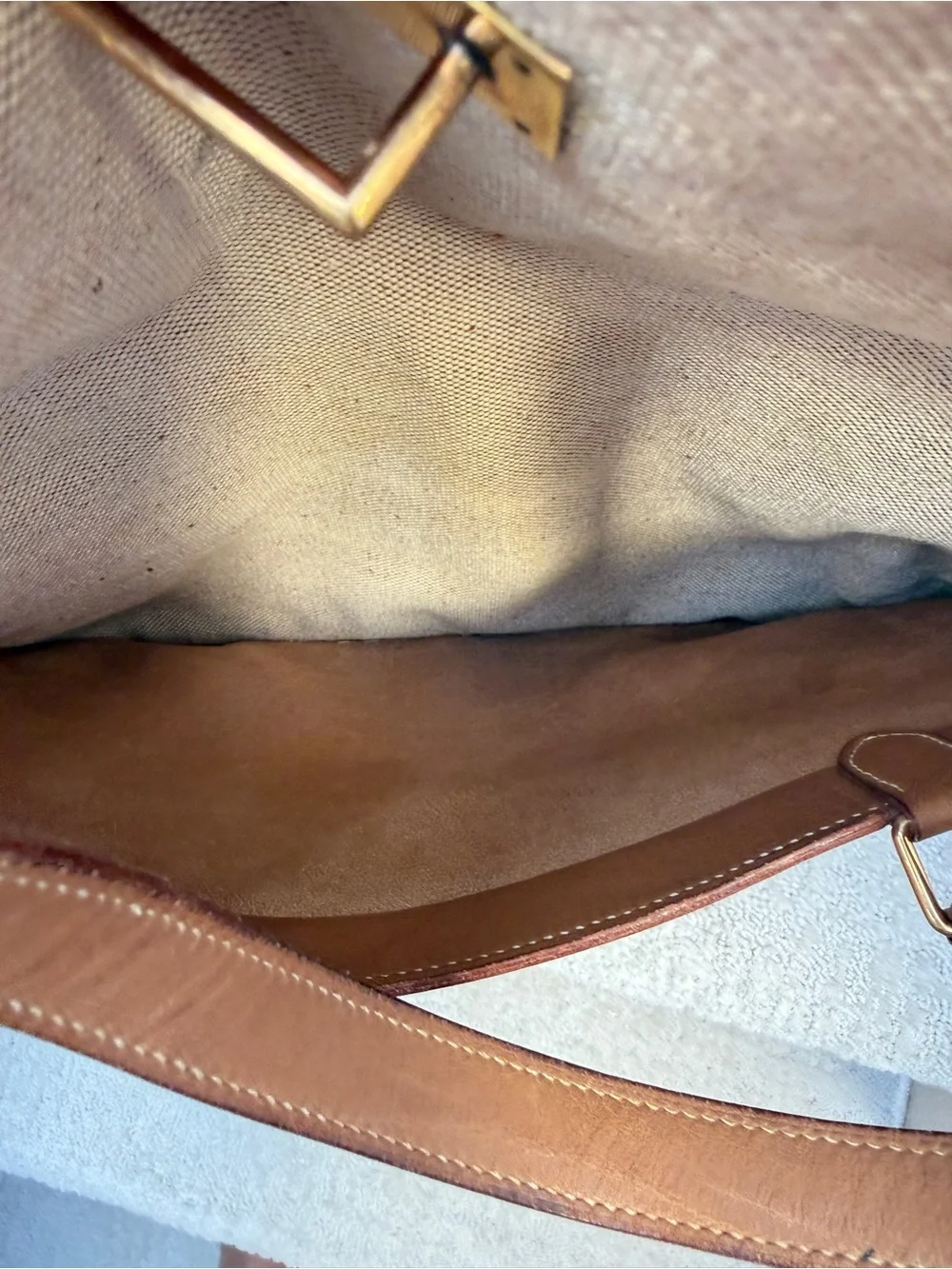 Hermes Tan & Cream Canvas Leather Messenger Tote